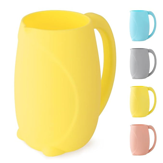 Baby Bath Rinse Cup - Children's Shampoo and Body Wash Rinse Cup with Easy Grip Handle for Rinsing Baby Shampoo and Soap - Food Grade Silicone - Penguin (Yellow)
