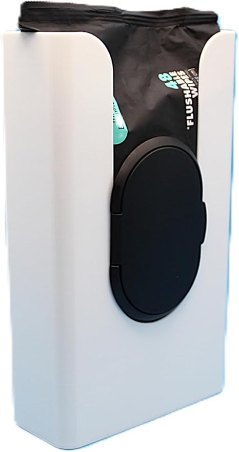 Bathroom Wipes Dispenser - New and Improved Version Holds Packaging for Easy Wipe Access. Wall Mountable - Includes mounting Tape. DWD-Wh