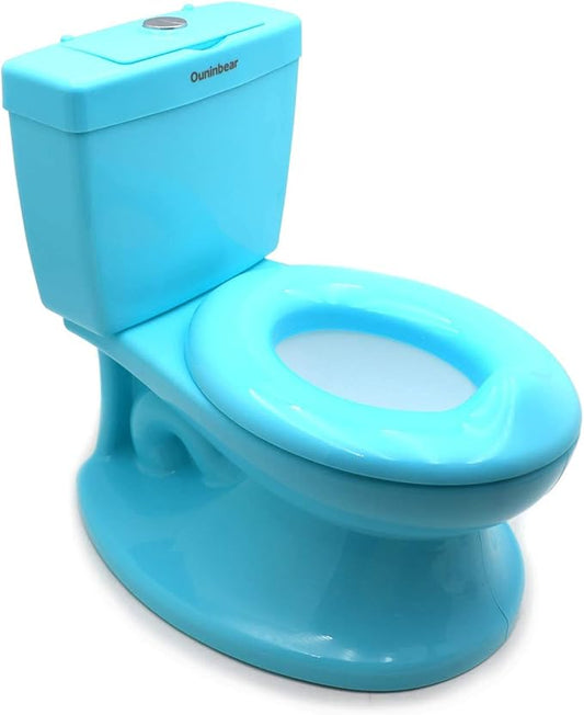 HTTMT- Blue Portable Toddler Potty Training Toilet w/Flushing Sound Baby Chair Seat Kid (Center Push Flushing) [P/N: ET-BABY004-BLUE]