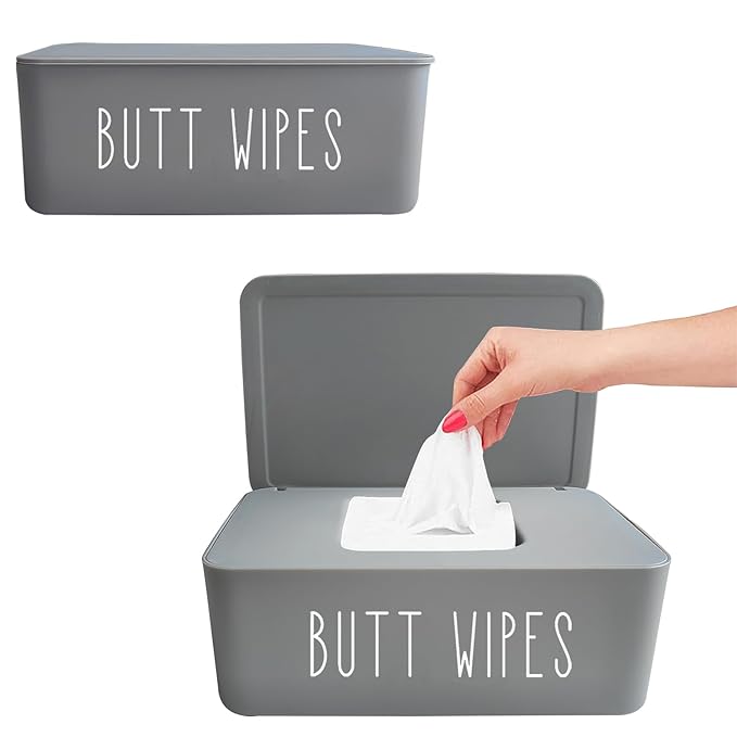 2 Pack Butt Wipes Dispenser 7.28" L * 4.80" W * 2.75" H, Bathroom Flushable Baby Wipes Container Holder Nursery Chic Style