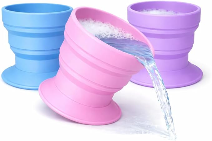 TubbyCup Toddler Bath Rinse Cup – Easy Hair Rinsing Without Tears, Suction Base Sticks to Tub, Soft Collapsible Silicone, BPA-Free (Pink)