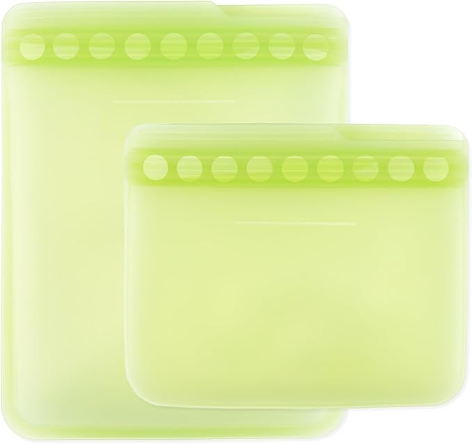 Bumkins - Silicone Snack & Sandwich Bags - For Storage, Food Prep, Lunch Bag - Reusable, Leak Resistant, Washable, Microwave, Freezer & Dishwasher Safe - 2 pack - Green