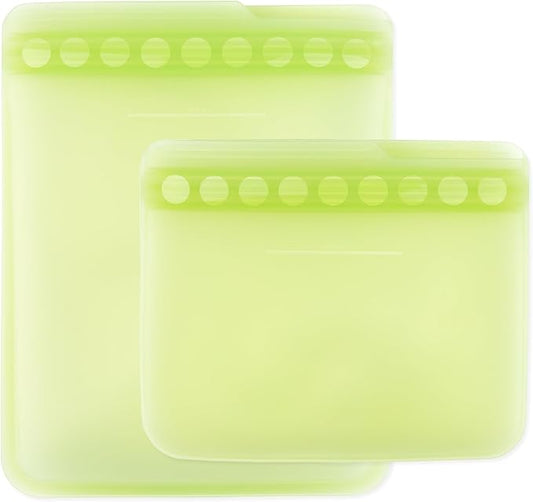 Bumkins - Silicone Snack & Sandwich Bags - For Storage, Food Prep, Lunch Bag - Reusable, Leak Resistant, Washable, Microwave, Freezer & Dishwasher Safe - 2 pack - Green