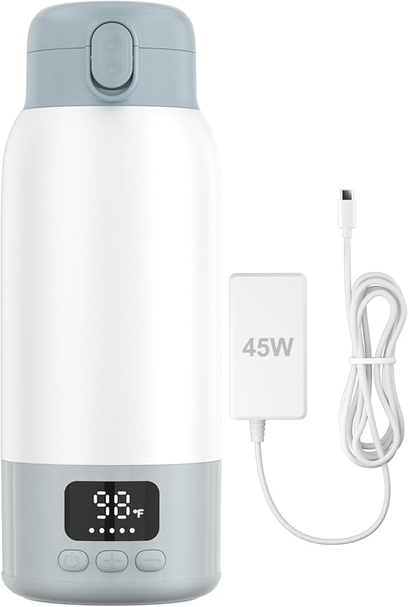Portable Bottle Warmer for Travel, 45W Quick Charge, 100W Fast Heating Baby Bottle Warmer with 17oz Large Capacity Portable Milk Warmer, 10400mAh for On-the-Go Use with Formula, Breast Milk, Water
