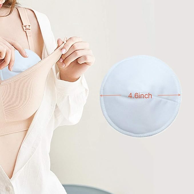 16 Pack Organic Nursing Pads with Laundry Bag, Reusable Breast Pads Nipple Pads, Leak-Proof, Washable Nipplecovers for Breast Feeding (Medium, 3.9")