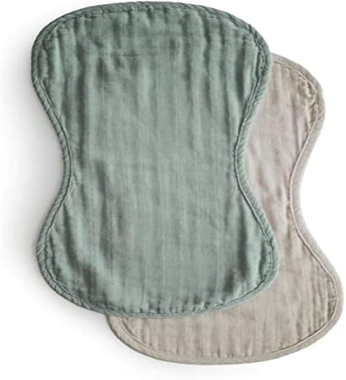 mushie Muslin Baby Burp Cloths | 100% Organic Cotton, Set of 2 (Roman Green/Fog)