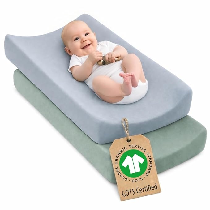 Plush Organic Changing Pad Covers Boy,Girl - GOTS 100% Certified Organic Cotton Changing Table Pad Cover, Baby Nursery Diaper Changing Pad Sheets,Table Contour Pads Liners
