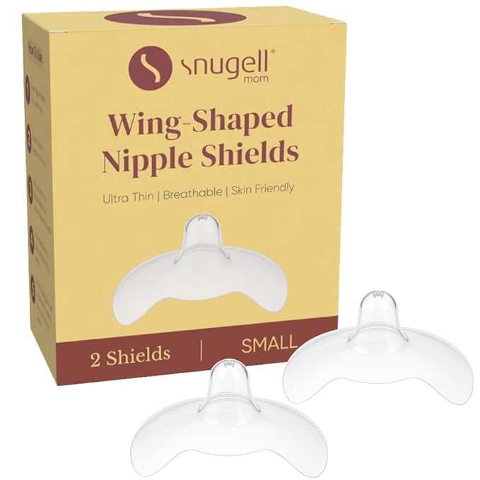 Snugell Wing-Shaped Nipple Shields for Breastfeeding, Small 16mm – 2-Pack Ultra-Thin Food-Grade Silicone Nursing Shields – Newborn Latch Support for Flat, Inverted or Sore Nipples – BPA-Free with Case