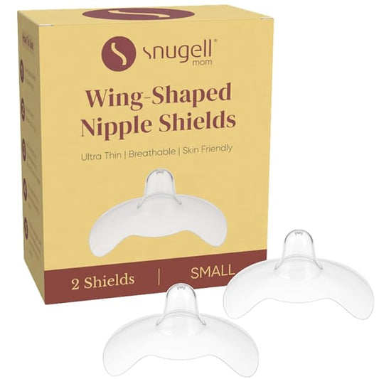 Snugell Wing-Shaped Nipple Shields for Breastfeeding, Small 16mm – 2-Pack Ultra-Thin Food-Grade Silicone Nursing Shields – Newborn Latch Support for Flat, Inverted or Sore Nipples – BPA-Free with Case
