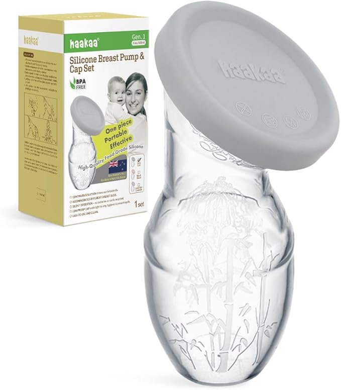 haakaa 100 ml Silicone Breast Pump with Lid, Transparent Manual Breast Pump, Healthy and Harmless, Save Every Drop of Breast Milk
