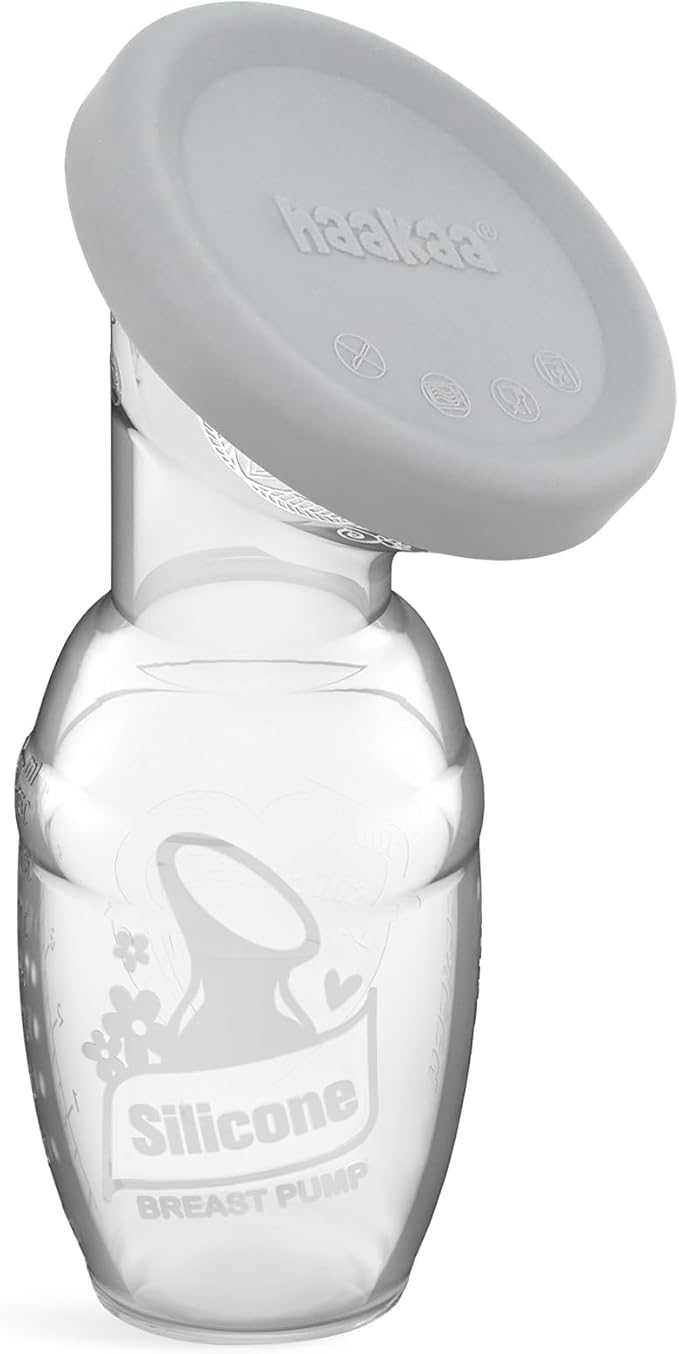 haakaa Manual Breast Pump & Silicone Cap Combo for Nursing Mom (Gray, 4oz. Without Base)