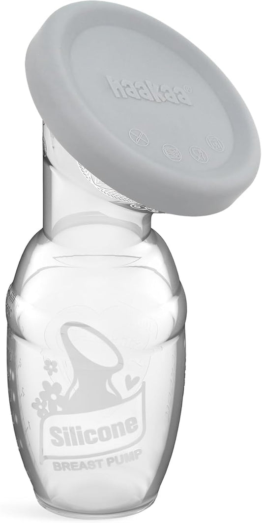haakaa Manual Breast Pump & Silicone Cap Combo for Nursing Mom (Gray, 4oz. Without Base)
