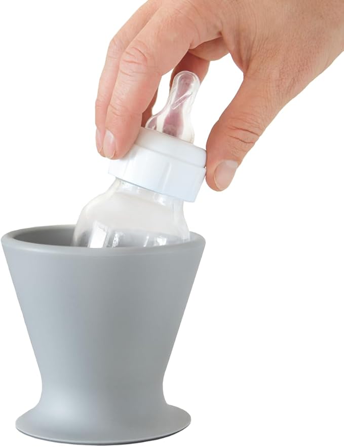 Bökee Baby Bottle Holder and Easy Hands Free Silicone Breast Pump Holder for One Handed Bottle Prep - Light Grey, 1-Pack