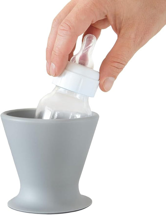 Bökee Baby Bottle Holder and Easy Hands Free Silicone Breast Pump Holder for One Handed Bottle Prep - Light Grey, 1-Pack