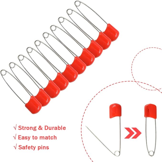 50 PCS Safety Pin 54mm/2.2in Baby Diaper Pins for Cloth Plastic Head Baby Pins for Diapers Stainless Steel Cloth Pins with Locking Closures Nappy Pin for Crafts（DT/Red）