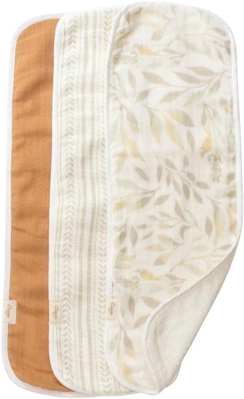 Crane Baby Willow 3-Piece Cotton Burp Cloth Set, 2 Prints, 1 Solid - Essential for Toddlers, Ideal for Nursery or On-The-Go