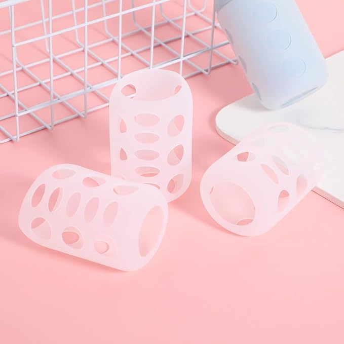 Kisangel 4Pc Silicone Baby Bottle Covers Protective Sleeves for Glass Bottles Nursery Feeding Bottle Cap Cover Shockproof Anti-Skid 3.34X2.24X2.24In