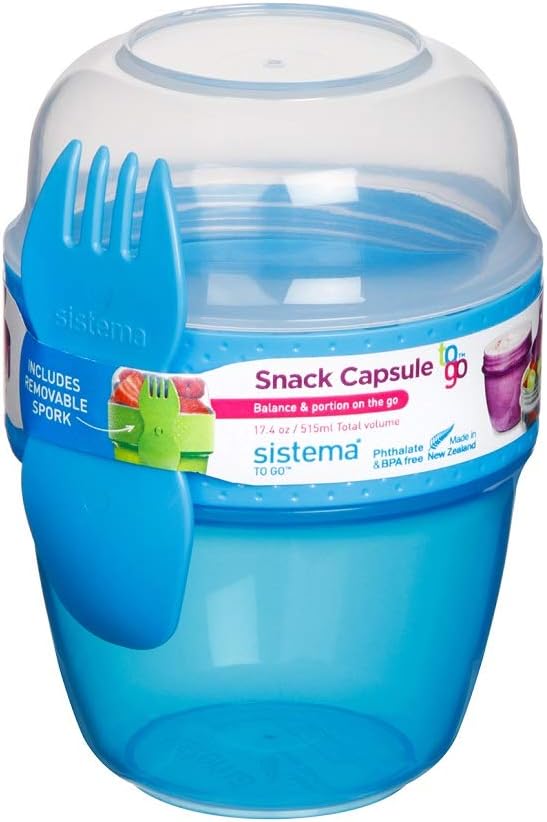 Sistema Pack of 2 Snack Capsule to Go Snack Cups, 515 ml, Assorted Colours