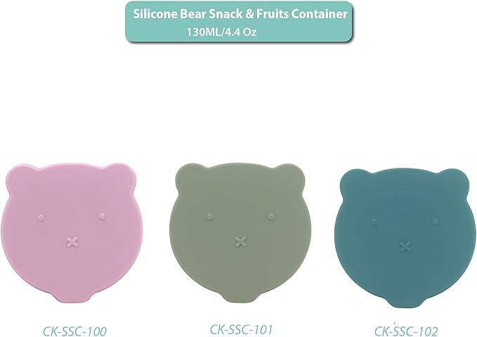 Silicone Snack & Fruits Container – Leakproof Durable and BPA-Free | for Daycare, Preschool, School, and Family Outings – Bear design 130 ML/4.4 OZ (Green Olive)
