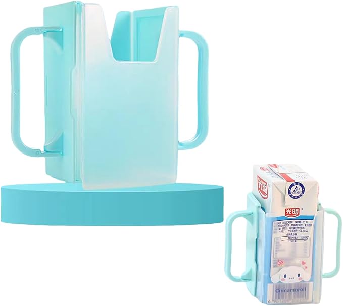 Children's Juice Box Holder,LIUHUIZEYU Telescopic Cupholder Juice Bag Holder for Toddlers No Squeeze Adjustable Folding Food Pouch and Milk Box Holder for Kids No Spill (Blue), Unisex