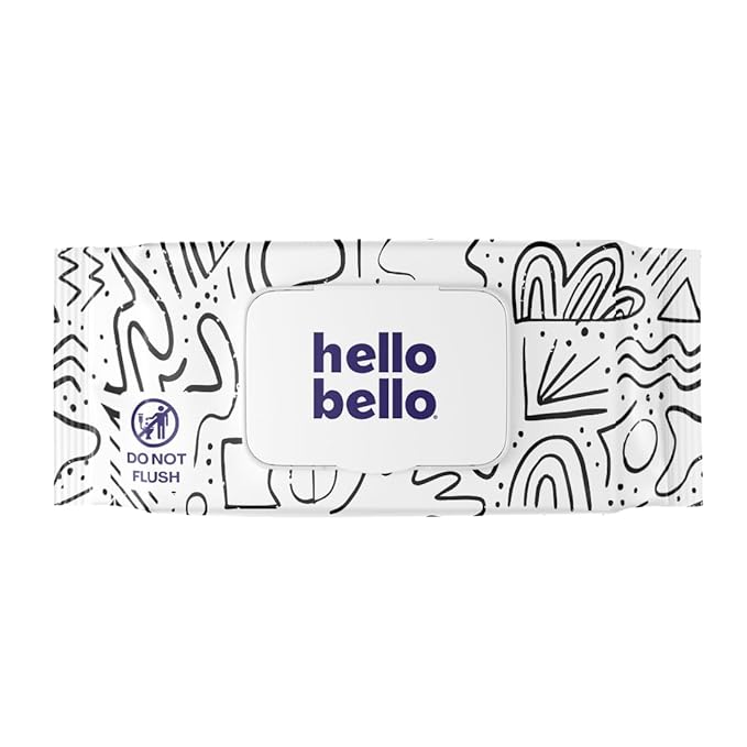 Hello Bello Premium Wipes, Designed for Sensitive Skin with Chamomile & Aloe Extracts, Playful Sketches (18 Resealable Packets = 1080 Total Wipes)