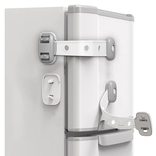 Fridge Locks,Refrigerator Door Lock,Child Proof Safety Cabinet Lock with Strong Adhesives,Fridge Locks for Kids,Adjustable Strap Multi-Purpose for Cabinet,Drawers,Freezer,Oven (2 Count (Pack of 1))