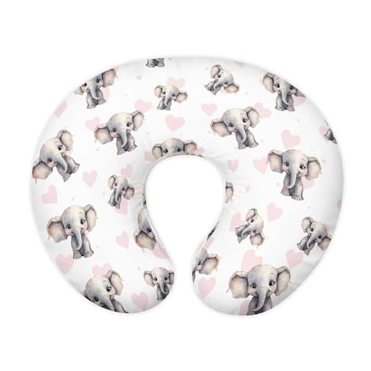 Jeiento Elephant Nursing Pillow Covers Pink Heart Nursing Pillow Slipcovers Elastic＆Soft Breastfeeding Pillow Slipcover,Tummy Time, Baby Sitting Support, Awake-Time Support,Pillow Cover Only