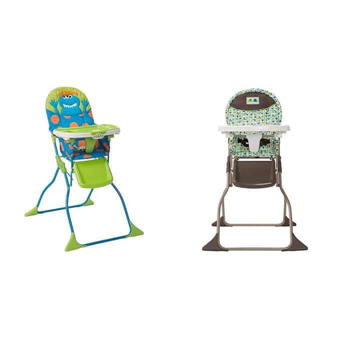 Cosco Simple Fold Deluxe High Chair with 3-Position Tray (Monster Syd) & Simple Fold High Chair with 3-Position Tray (Elephant Squares)