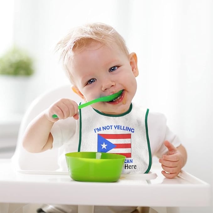 Custom Toddler & Baby Bibs Burp Cloths Not Yelling I'm Not Yelling I Am Puerto Rican Countries Cotton Baby Items for Baby Girl & Boy White Custom Text Here