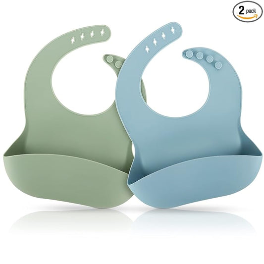 ME.FAN Silicone Baby Bibs for Babies & Toddlers | Adjustable Silicone Bibs 2 Set