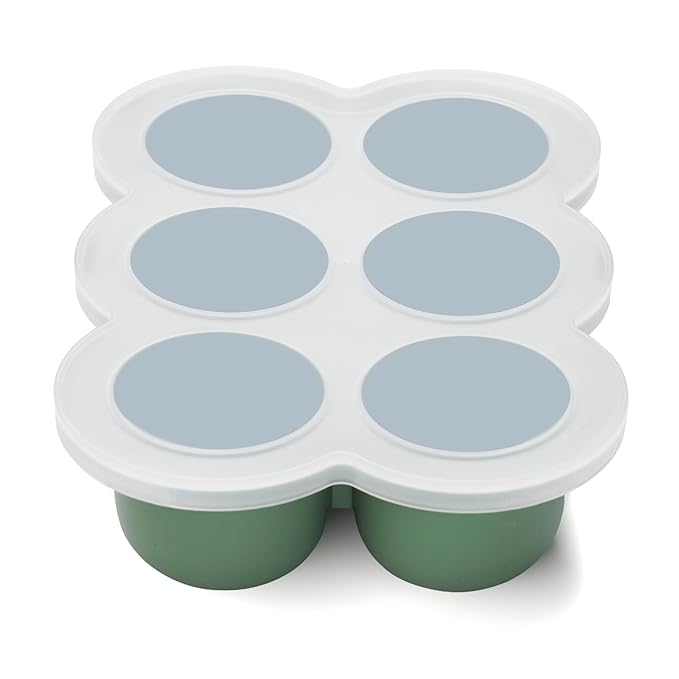 Baby Food Freezer Tray with Lid, 6 x 3 Ounce Silicone Freezer Molds Storage Container for Homemade Baby Food, Breast Milk, Fruit Puree & Vegetables (Green)