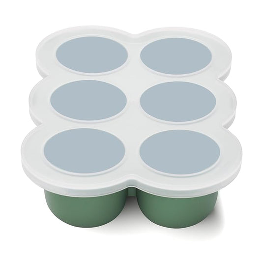 Baby Food Freezer Tray with Lid, 6 x 3 Ounce Silicone Freezer Molds Storage Container for Homemade Baby Food, Breast Milk, Fruit Puree & Vegetables (Green)