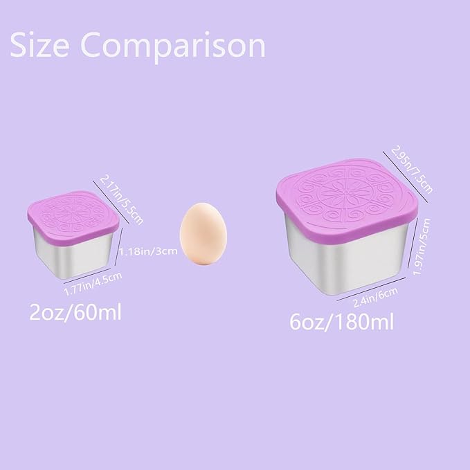 304 Premium Stainless Steel Snack Containers with Silicone Lids, Snackle Box Containers, Easy-Open Leak-Proof Kids for Taking Out for a Picnic, Lunch Box and Travel. (All-6, 2 OZ)