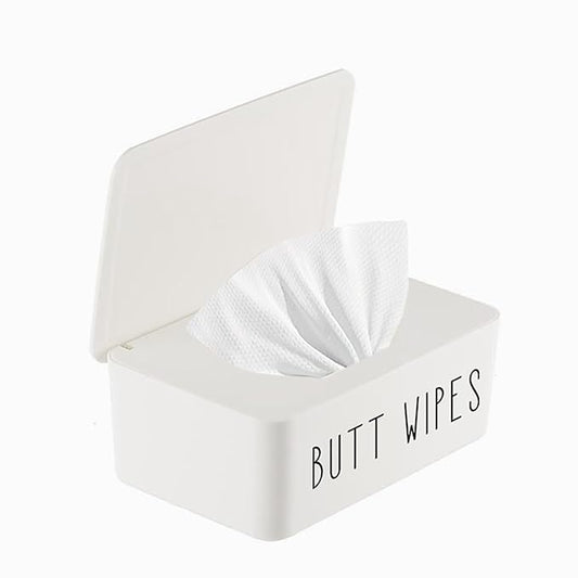 Butt Wipe Holder Flushable Baby Wipe Container Dispenser for Nursery Diaper Easy to Access,7.28"L x 4.80"W x 2.75"H(White)