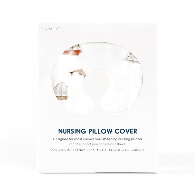 GRSSDER Nursing Pillow Cover, Stretchy Soft Minky Fabric Covers, Fit Most Nursing Support Pillows for Breastfeeding, Comfortable Safe Pillow Cover, Sailboat