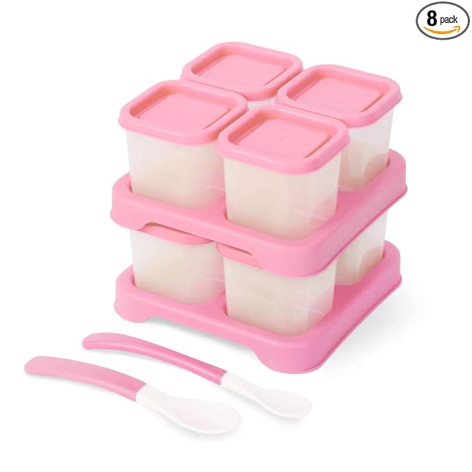 Matyz 8-Pack Baby Food Storage Containers Freezer Safe BPA Free (Pink, 4 OZ Each) - Solid Food Storage Containers Baby Stackable Baby Food Containers with Lids - Baby Food Freezer Storage Tray 4 Oz