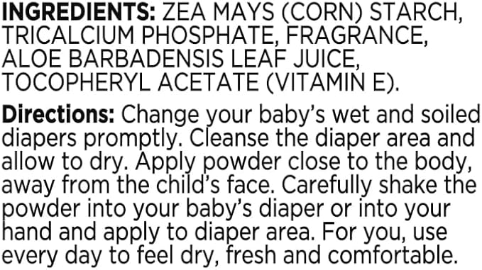 Equate Pure Cornstarch Baby Powder with Aloe Vera and Vitamin E, Hypoallergenic, Talc-Free - 22 oz (Pack of 2)