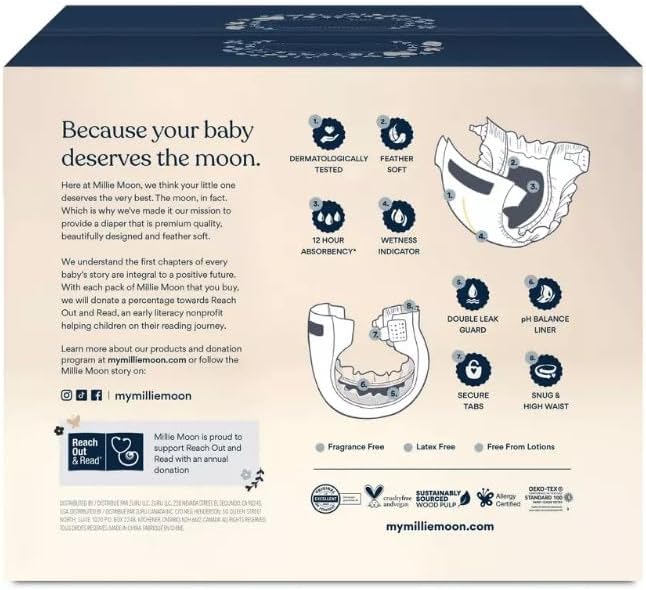 Millie~Moon Luxury Diapers ~ (Size ~ 2 and Count ~ 96) ~ (9Lbs ~ 18Lbs)