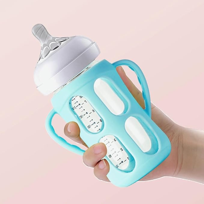 2 Pack Silicone Sleeves for Philips Avent Glass Natural Baby Bottles 4oz and 8oz, Anti Breakage Baby Bottle Holder with Handle, Feeding Bottle Handle (White)