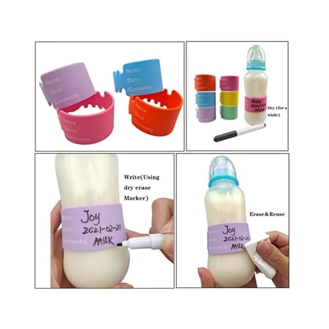 6 Pcs Reusable Silicone Labels for Baby Bottle Toddlers Nursery Daycare Essentials