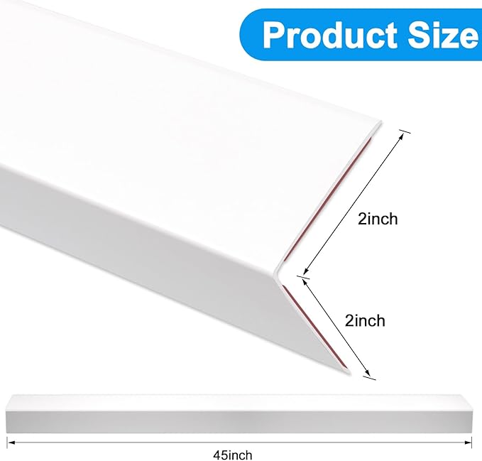 8Pack Aluminum Metal Corner Protector, 45″x 2″ Peel and Stick L Molding Corner Guards with 90° Angle, for Wall Door Frame Cabinet Furniture Baseboard Protection and Decoration (White)