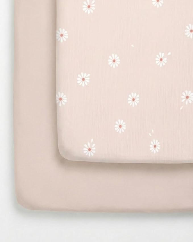 Pack and Play Sheets Fitted - 2 Pack Mini Crib Sheets for Pack N Play Mattress - Unisex Playard Microfiber Bedding for Boys & Girls - Soft, Breathable & Wrinkle Free - Oeko-Tex, 38 x 26in - Daisy's
