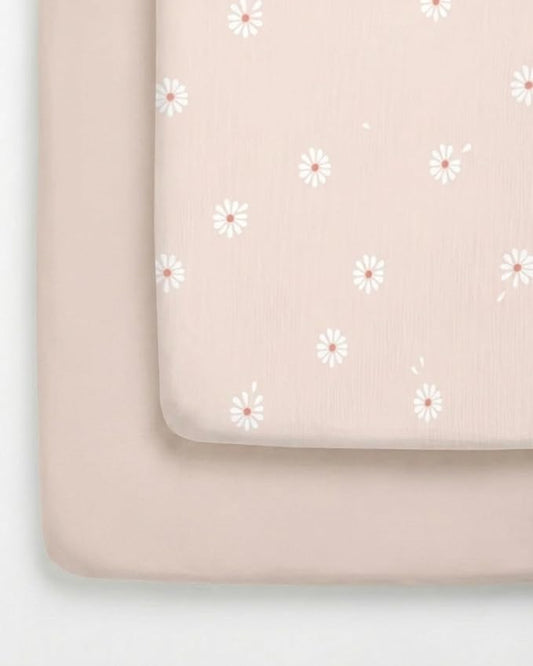 Pack and Play Sheets Fitted - 2 Pack Mini Crib Sheets for Pack N Play Mattress - Unisex Playard Microfiber Bedding for Boys & Girls - Soft, Breathable & Wrinkle Free - Oeko-Tex, 38 x 26in - Daisy's
