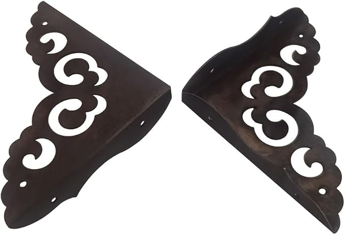 Metal Corner Protectors Set of 4, Vintage Decorative Corner Protector for Antique Wooden Chests, Tables, Desks, Boxes, Edge Protection, Hollowed Out Flower Corner Guards for Decor Furniture (Black)