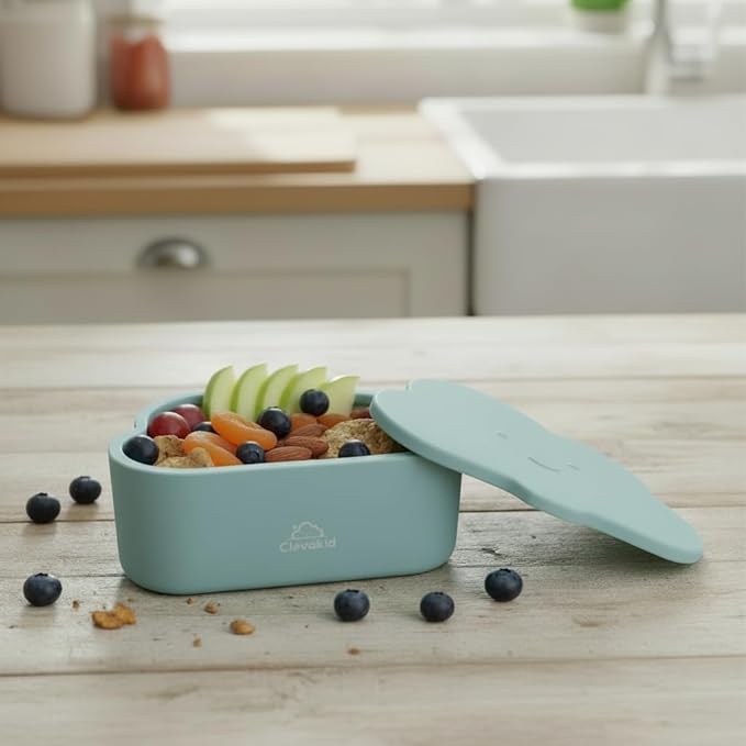 Silicone Snack & Fruits Container – Leakproof Durable and BPA-Free | for Daycare, Preschool, School, and Family Outings – Cloud design 150ML OZ (Blue Teal)