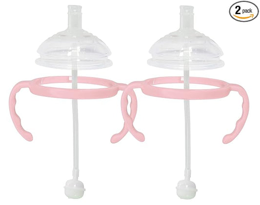 Botabee Straw Transition Cup Kit for Comotomo Baby Bottles | Conversion Kit Fits 5 & 8 Ounce Bottles | Soft, Silicone Straw Top Bottle Nipple & Weighted Straw to Help Baby - Pack of 2 (Pink)