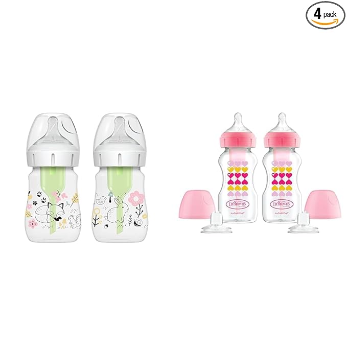 Dr. Brown's Anti-Colic Options + Wide-Neck Baby Bottle Designer Edition + Natural Flow Anti-Colic Options+ Wide-Neck Sippy Bottle Starter Kit