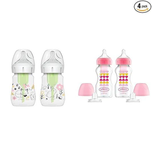 Dr. Brown's Anti-Colic Options + Wide-Neck Baby Bottle Designer Edition + Natural Flow Anti-Colic Options+ Wide-Neck Sippy Bottle Starter Kit