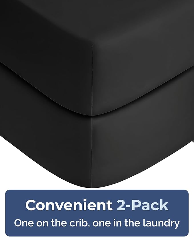 Pack and Play Sheets Fitted - 2 Pack Mini Crib Sheets for Pack N Play Mattress - Unisex Playard Microfiber Bedding for Boys & Girls - Soft, Breathable & Wrinkle Free - Oeko-Tex, 38 x 26in - Black Duo