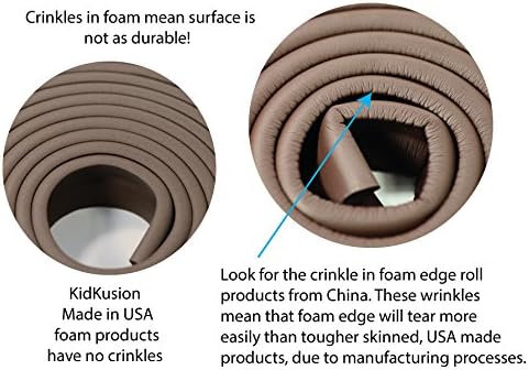 KidKusion Table Cushion | Made in USA | Brown | 12 Foot Edge + 4 Corners | Baby Proof Furniture Edge and Corner Guards